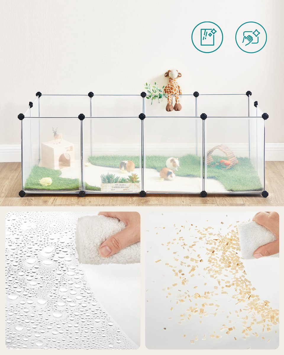 Knaagdierenren – Transparant – Modulair Huisdierenhek – Voor Konijn, Cavia, Hamster, Egel – Binnengebruik – 143x73x46 cm – Uitbreidbaar – Incl. Hamer & Kabelbinders thumbnail 2