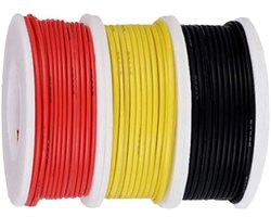 26 AWG Aansluitkabelkit - 300 V PVC-isolatie Vertind Koper Massieve Draad 3 Kleuren (Zwart Rood Geel) 7 m Per Stuk - Kabelassortiment voor Doe-het-zelvers