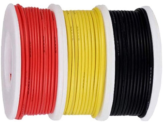 26 AWG Aansluitkabelkit - 300 V PVC-isolatie Vertind Koper Massieve Draad 3 Kleuren (Zwart Rood Geel) 7 m Per Stuk - Kabelassortiment voor Doe-het-zelvers