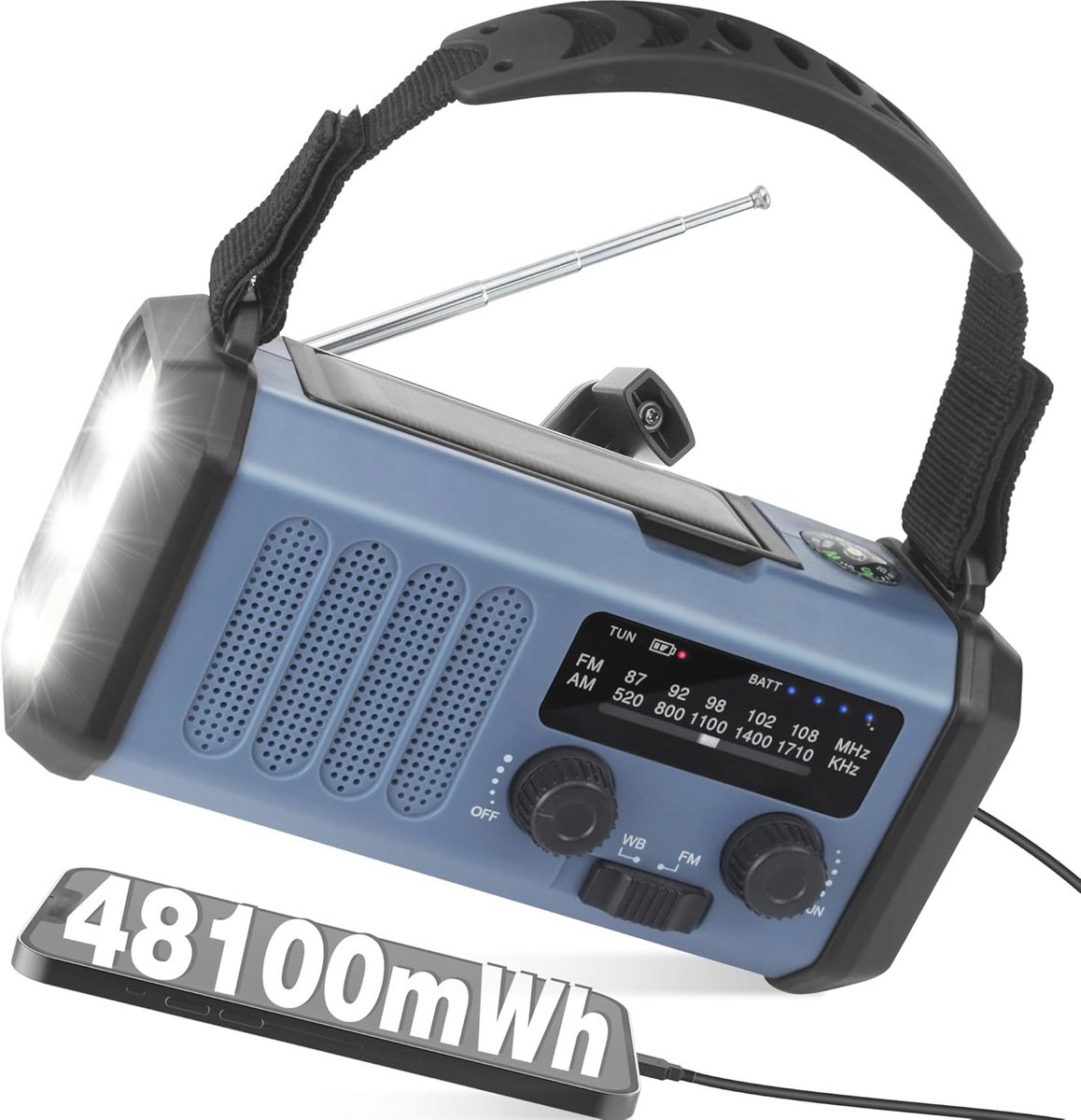Noodradio met Dynamo, Oplaadbare Batterij en 13000mAh Capaciteit voor Camping en Noodsituaties