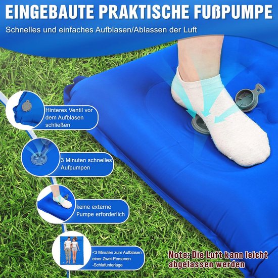 Opblaasbaar Camping Matras 196 x 140 cm - Lichtgewicht Zelfopblazend 2 Personen Matras met Kussen voor Backpacking en Strand van GLOWCOLOGY — afbeelding 5