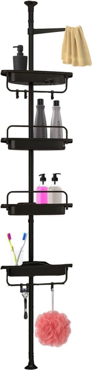 Zylo® Telescopisch Doucherek - Telescopisch Badkamerrek - Badkamerrekje Hoek Telescopische - Zwart - 80cm x 27cm x 8 cm