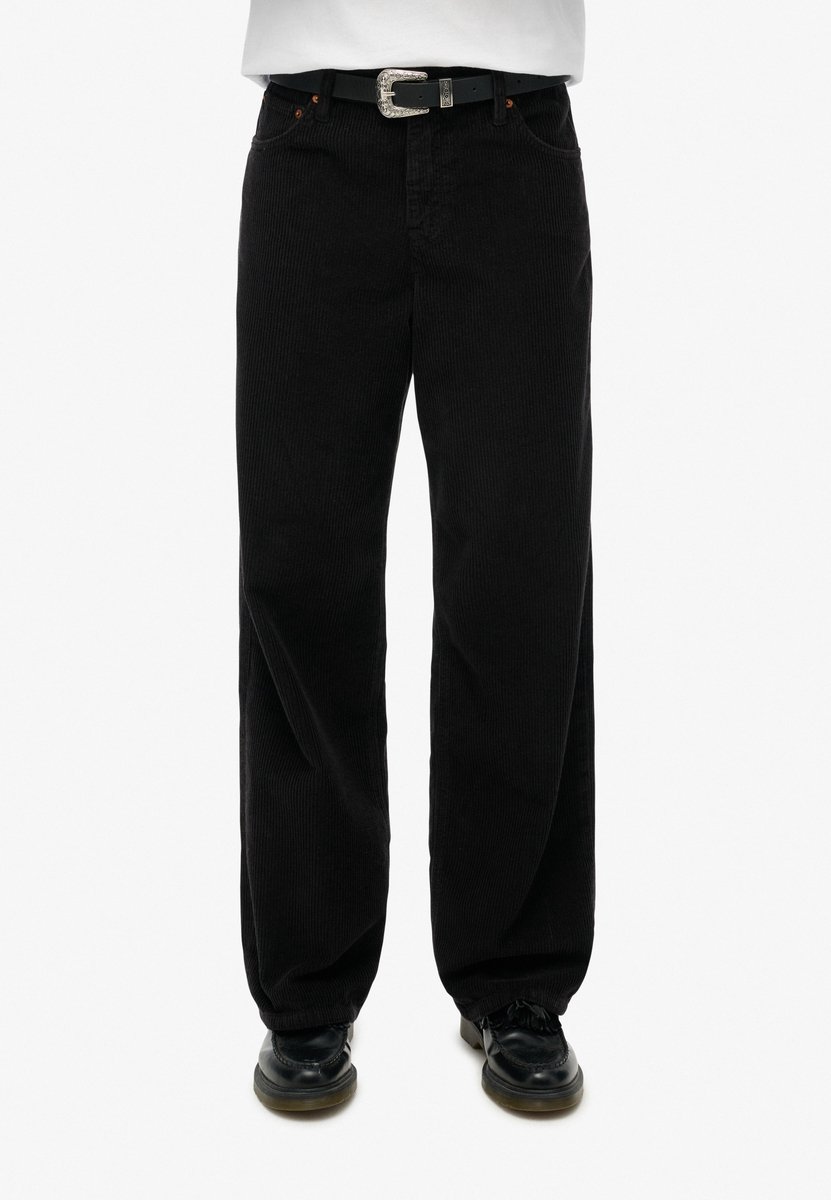 Superdry Corduroy broek met wijde pijpen en middelhoge taille Dames Broeken Zwart