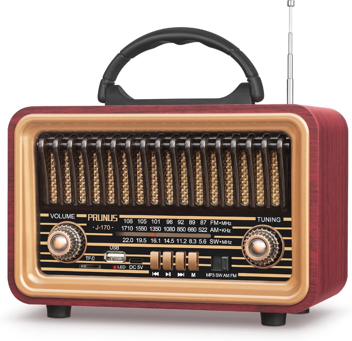 Draagbare Vintage Radio met Bluetooth, Oplaadbare 1800mAh Accu en Krachtig Stereogeluid