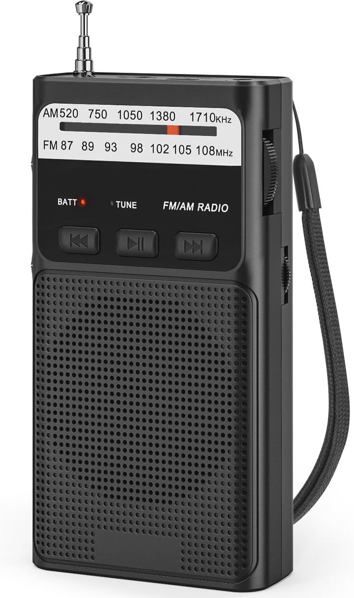 Draagbare AM/FM Radio met MP3 Functie en Hoofdtelefoonaansluiting - Compacte Zakradio met Oplaadbare Batterij en Lichtfunctie