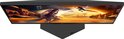 Zwarte AOC gaming monitor, van bovenaf gezien, met weergave van een game.