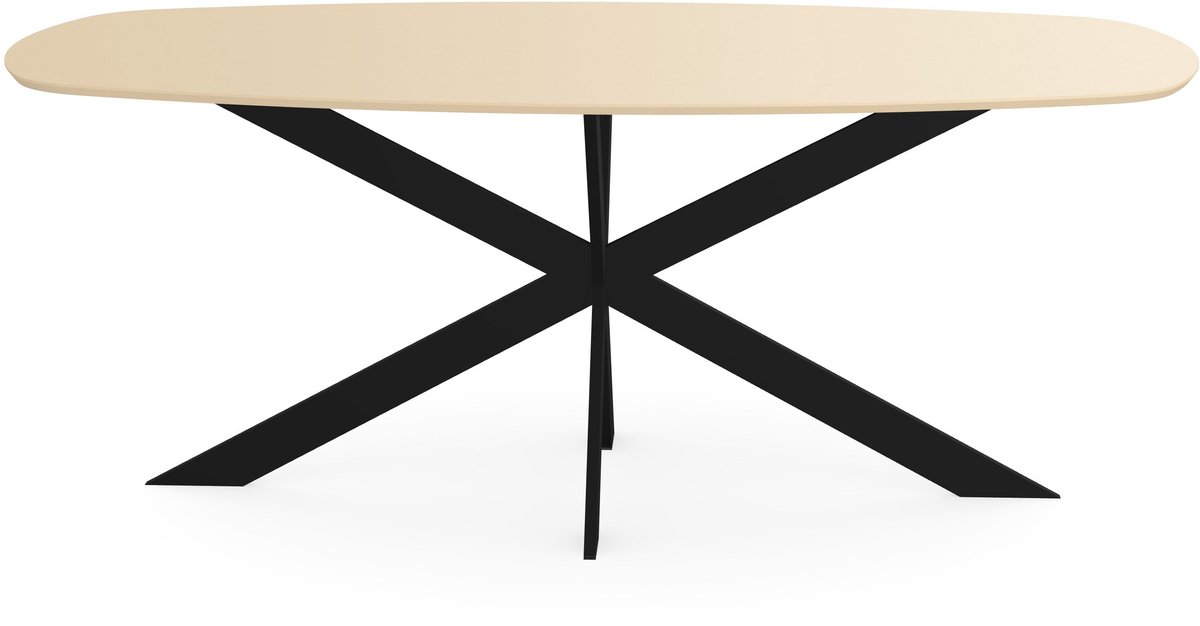 Melamine eettafel beige - Deens ovaal met dun zwart onderstel