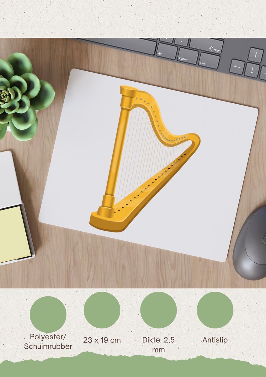 Image of Akyol - harp Muismat - Muziek - muzikanten - instrument - snaarinstrument - muzikanten - 23 bij 19 cm