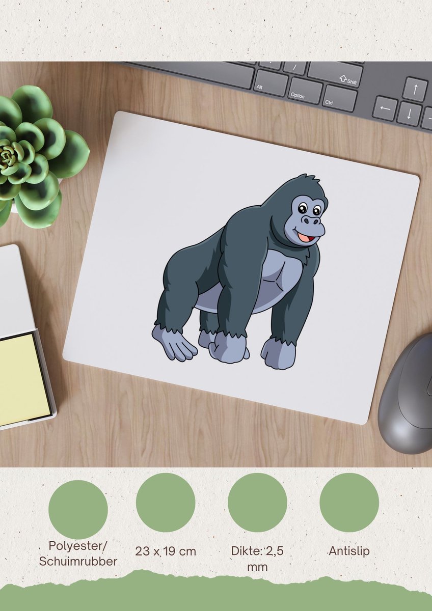 Akyol - gorilla Muismat - Aap - dieren liefhebbers - dieren - dierendag - 23 bij 19 cm