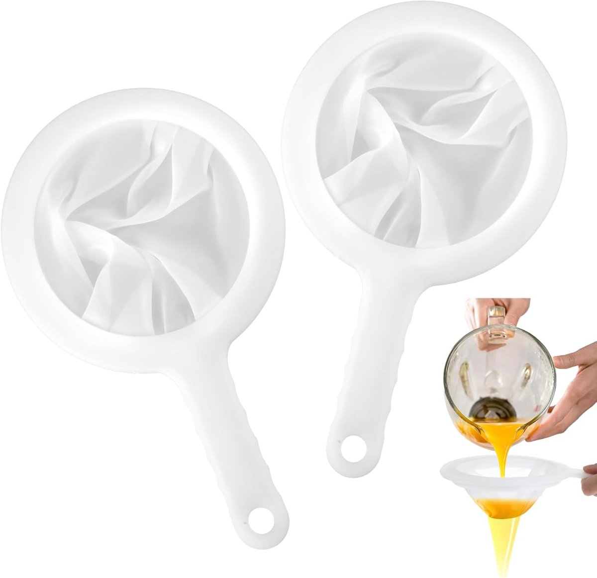 2 stuks - Fijne zeef met handvat - Nylon zeef - Fijne zeef - met kunststof handvat - voor het persen van koffie, noten, melk, boter en kaas Wit - 120 en 200 mesh