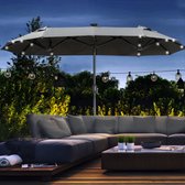 Dubbele parasol, 295 x 219cm, parasol met LED, ovaal, tuinparasol winddicht, stabiel, marktparasol met verstelbare kantelhoek voor terras, zwembad, polyester, staal, donkergrijs