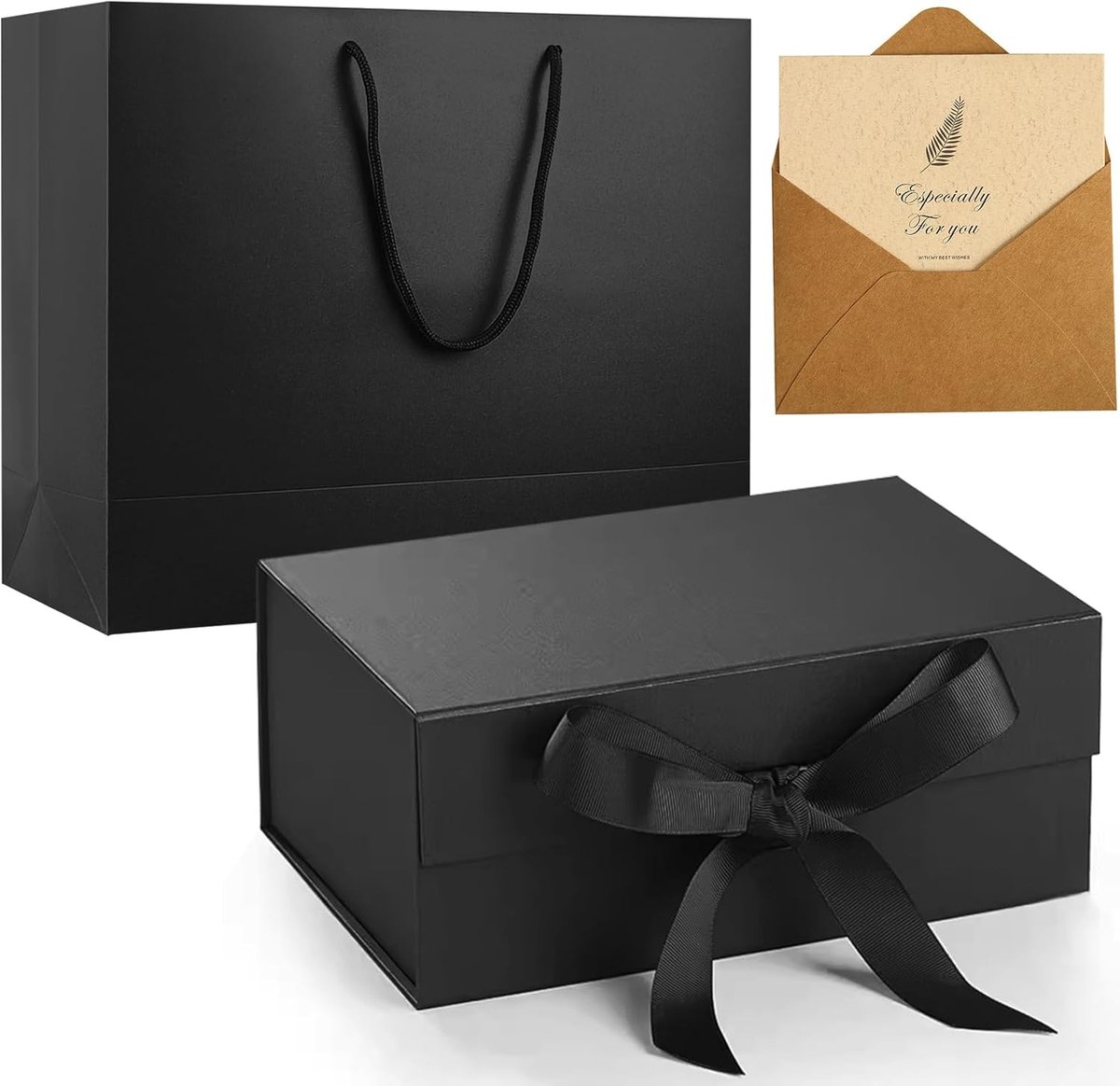 Allecto Premium - Zwarte geschenkdoos 23 x 17 x 7 cm voor bruiloften en verjaardagen