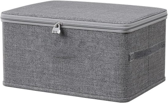 Zamety Afsluitbare doos, 2 stuks, afsluitbare doos, opvouwbare kist met slot, beige stoffen opbergdoos met deksel, afsluitbare kist voor speelgoed, kleding, snacks, 30 x 20 x 14 cm