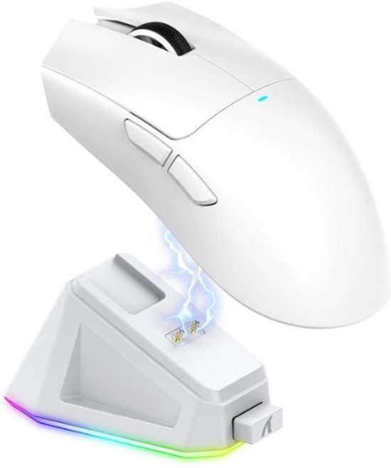StayPowered Draadloze Gaming Muis - Ongekende Snelheid en Precisie voor Gamers - Magnetisch Opladen - Snelle Sensor - 22.000 DPI - Drie Verbindingsmodi - Ultra-licht Gewicht - 20 Miljoen Klikken Levensduur - Wit - Levering Sneller dan Aangegeven!