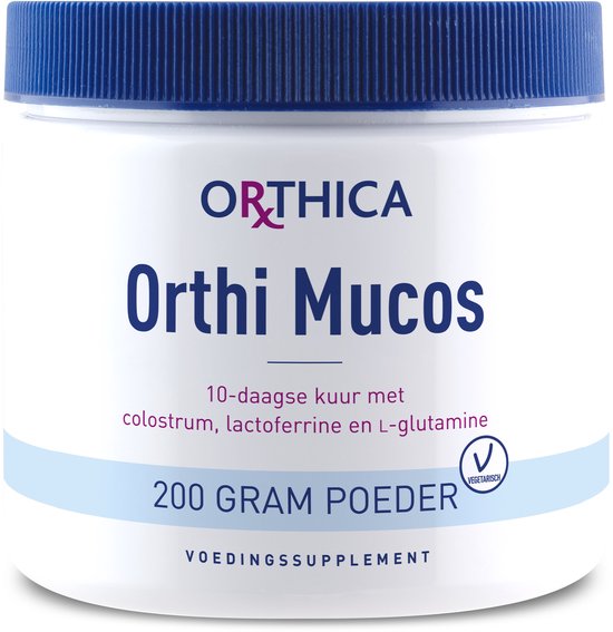 Orthica Orthi Mucos 200g poeder in witte pot met blauwe dop. 10-daagse kuur.