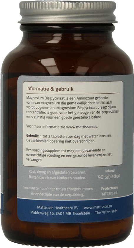 Mattisson - Magnesium Bisglycinaat 833mg - Vegan Voedingssupplement - 90 Magnesium Tabletten