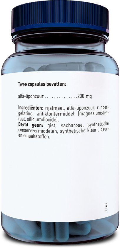Orthica Alfa-Liponzuur: pot met 60 capsules, ingrediëntenlijst.