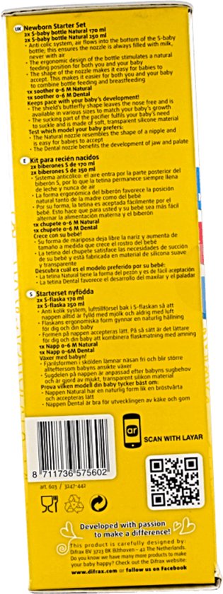 Difrax Newborn Baby Starter Pack Biberon et tétine