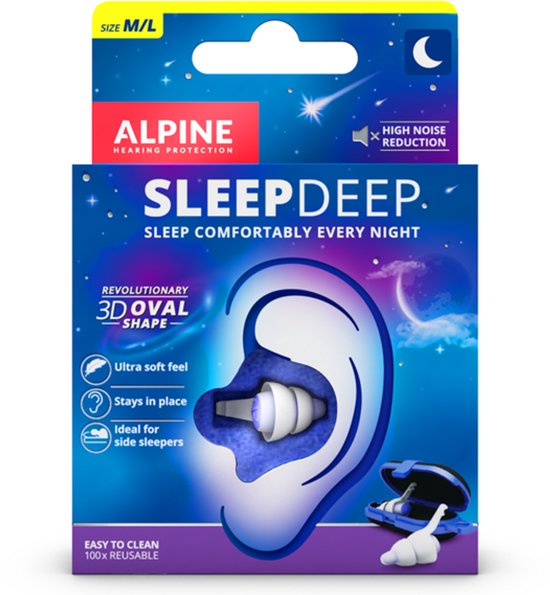 Alpine SleepDeep Oordoppen Slapen - Maximale Geluidsdemping - Perfect voor Zijslapers - 27dB SNR Oordopjes - Sleep Plugs - Slaapoordoppen Snurken - Medium Size - 1 Paar