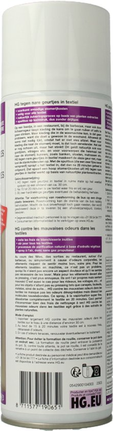Spuitbus met productinformatie en gebruiksaanwijzing in het Nederlands.