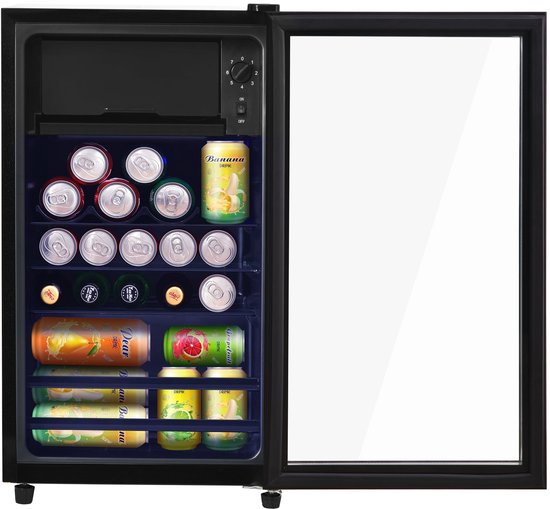Merax 76L Mini Koelkast - 6L Vriezer en 70L Koelruimte - LED Verlichting - Geluidsarm - Energiezuinig - Verstelbare Planken - Voor 51 Blikjes - Zwart van Merax — afbeelding 4