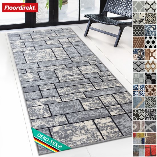 Floordirekt Tapijtloper Navona - loper voor keuken, hal en woonkamer, tapijt met fijn weefsel - antislip en antistatisch - keukenloper voor hal ( antraciet, 80 x 400 cm