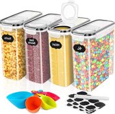 Molisan - Bocaux de conservation 4 L - Set de 4 - Hermétiques et sans BPA - Avec Étiquettes et cuillère doseuse - Rangement cuisine - Empilables