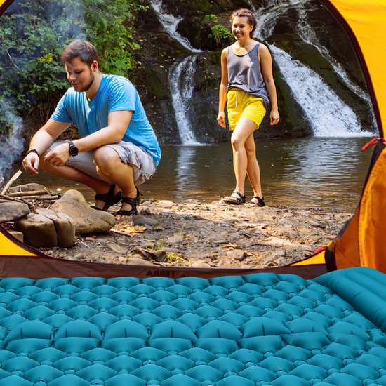 Slaapmat zelfopblazend - Slaapmat met ingebouwde voetpomp & hoofdkussen - Extra groot formaat - Camping matras - Slaapmatje– Stabiliteit en Gewichtsverdeling - blauw van Merkloos — afbeelding 5