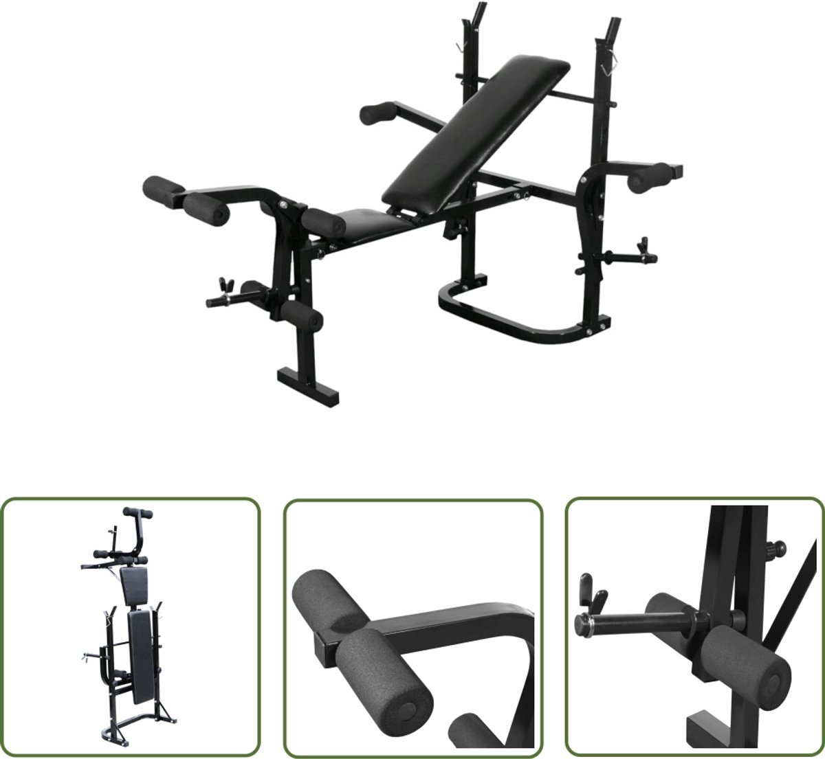 The Living Store Halterbank Power Gym - Veelzijdig - 103x123x147 cm - Inklapbaar - Verstelbare rugleuning - Incl - 2 zekeringsklemmen - Polyurethaan - 100%