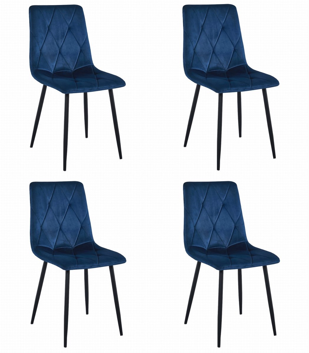 LEOBERT Set van 4 Eetkamerstoelen LIBRA Donkerblauw – Zwarte Metalen Poten, Modern Velvet Bekleding, Ergonomisch Design, Max. 120 kg