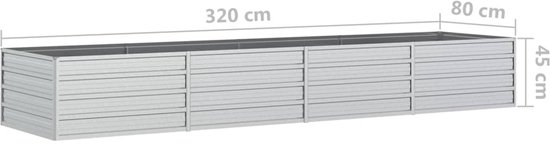 vidaXL Jardinière surélevée en métal 320x80x45 cm - Argent - Acier galvanisé - Pot de fleur