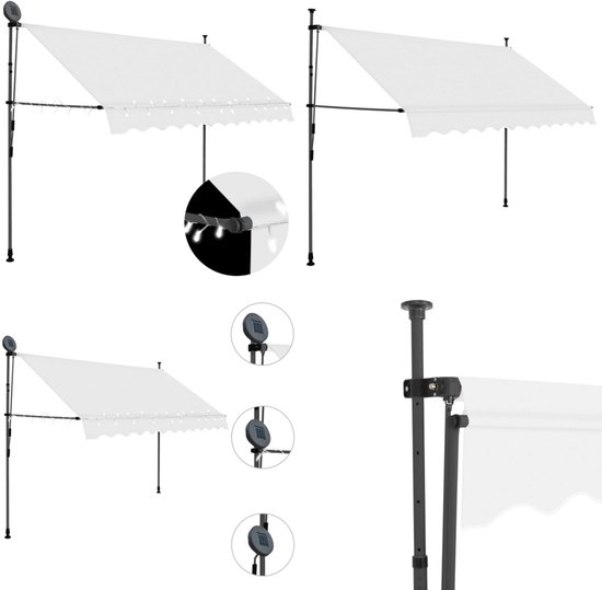 vidaXL banne rétractable manuel avec LED 250 cm Crème - Store banne rétractable - Auvents rétractables - Store banne rétractable - Auvents rétractable