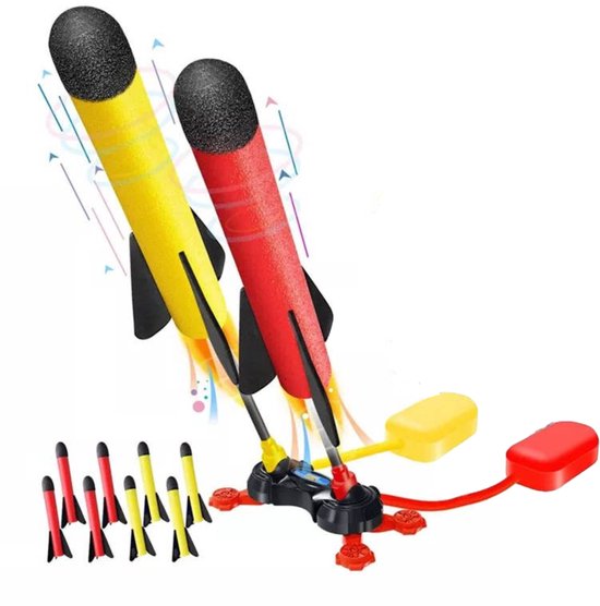 Stampraket duo Buitenspeelgoed 6 Raketten – Duo Raket Launcher voor Kinderen vanaf 3 Jaar – Buitenspeelgoed Tuin Jongens & Meisjes – Actief Speelgoed