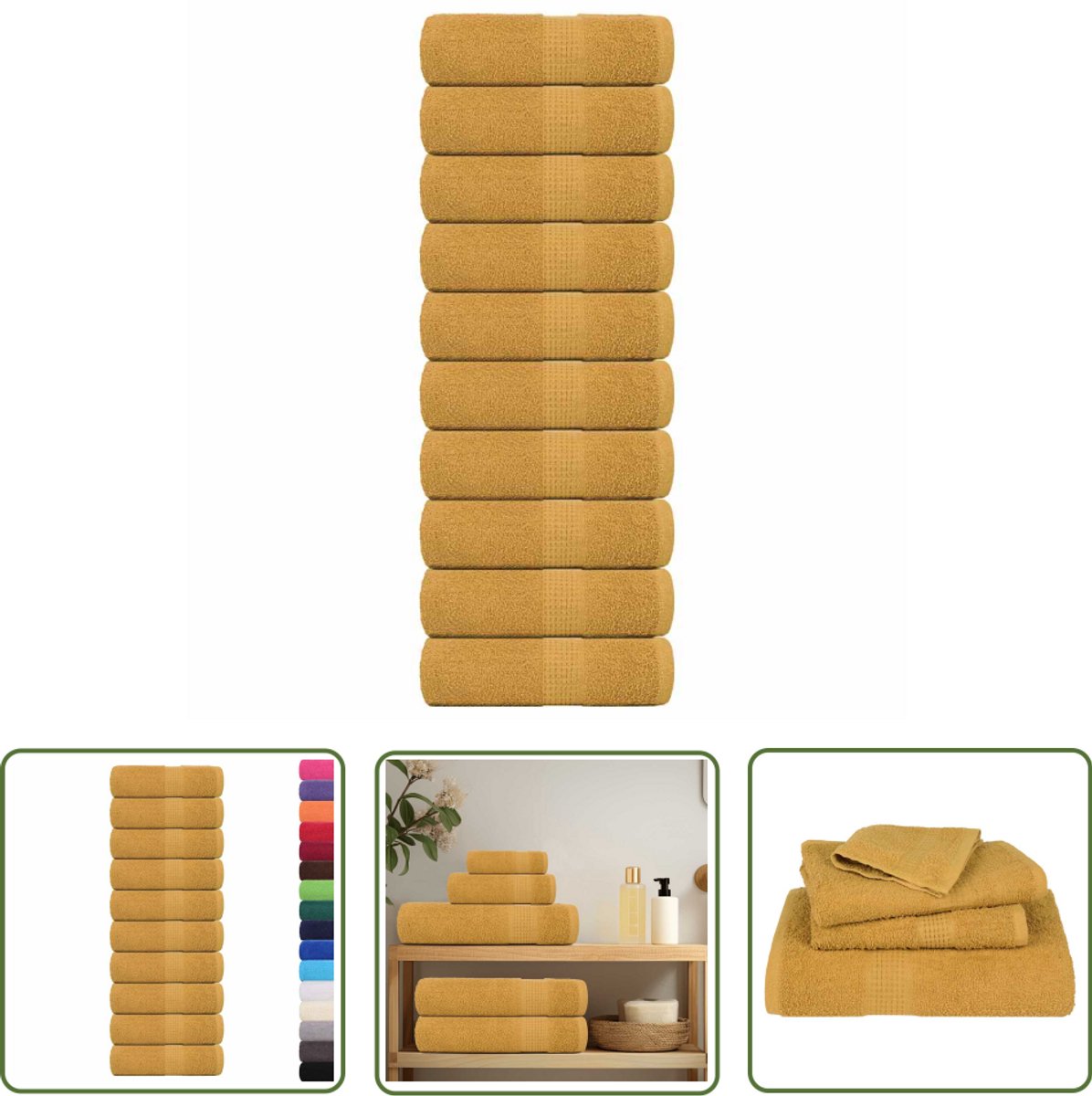 The Living Store Gastendoekjes 10 st 30x50 cm 360 g/m² 100% katoen goudkleurig - Gastendoekjes - Keukenhandschoenen - Badstof - Handdoekset - Gouden Handdoek