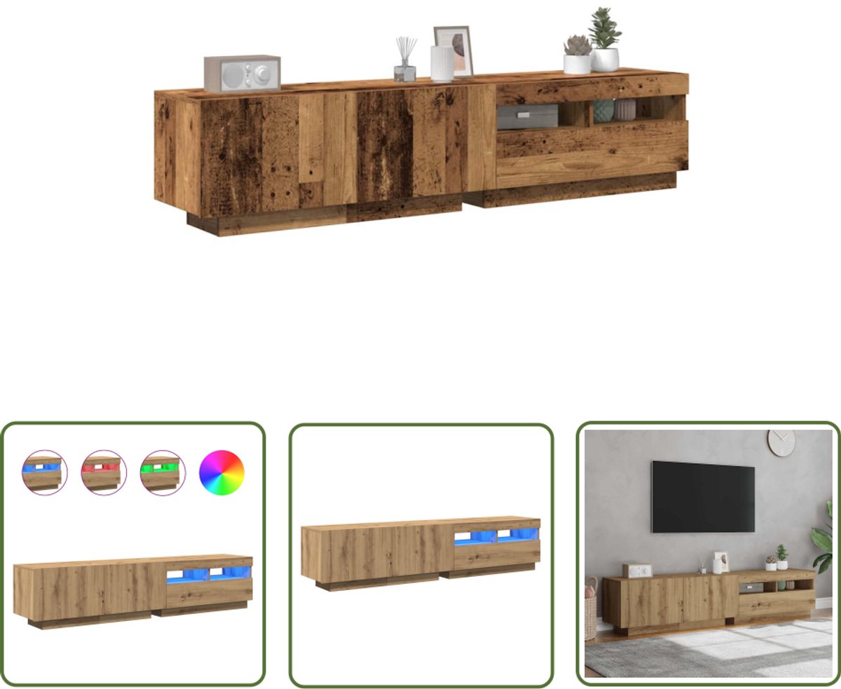 vidaXL Houten Tv Kast - Tv Meubel - Tv-meubel met LED 180x35x40 cm bewerkt hout artisanaal eiken - Led Tv Stand - Media Kast - Salontafel