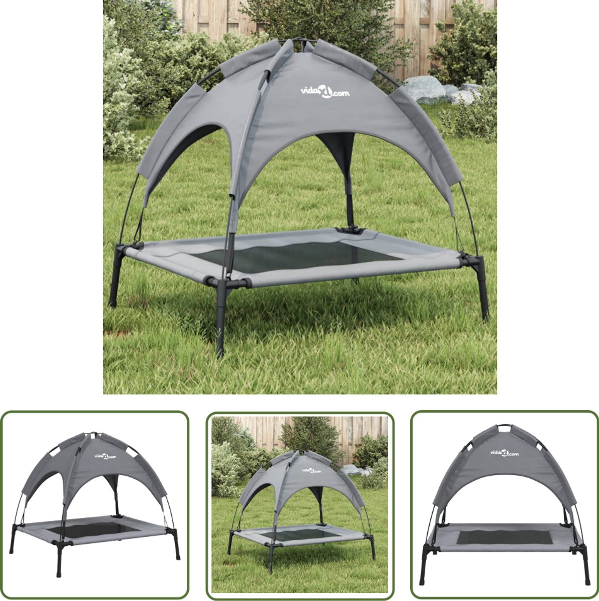 vidaXL Honden Bed – Hond Mand – Hondenmand met luifel oxford stof en staal antracietkleurig – Hondenluifel – Outdoor Hondenbed – Stoffen Hondenmand