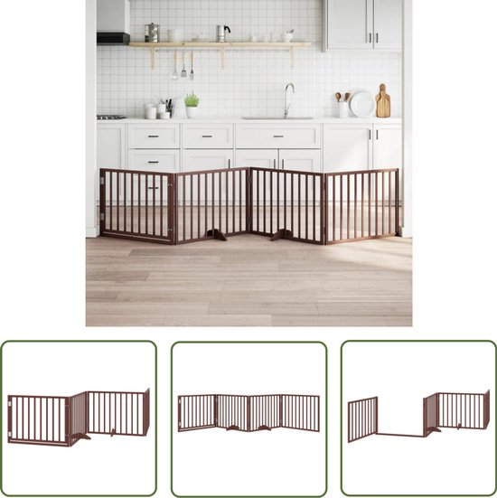 Clôture pliable pour chien The Living Store, 4 panneaux, 320 cm, bois de peuplier marron - Niche pour chien - Clôture pour chiot - Clôture pour animaux - Chien de compagnie