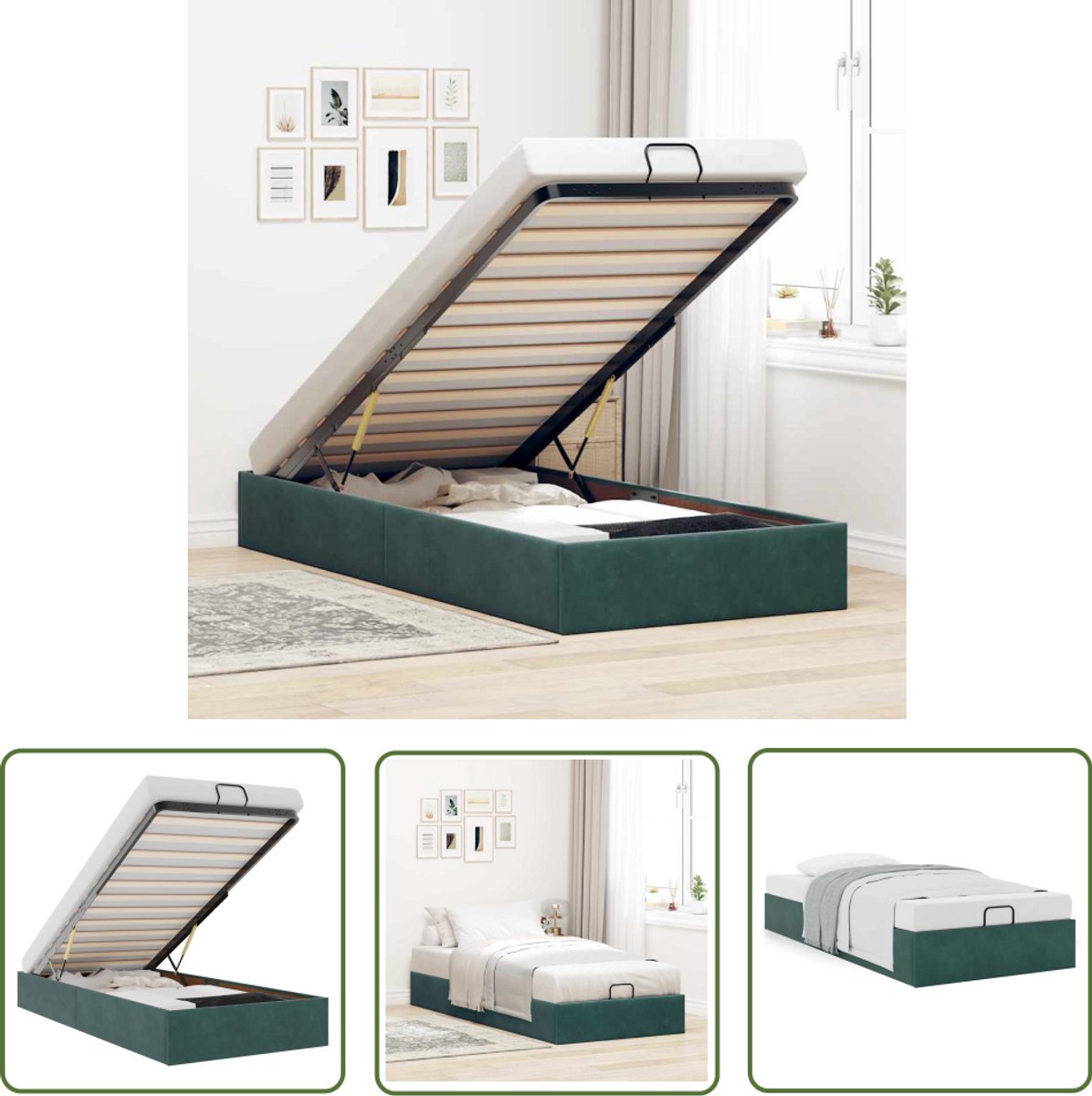 The Living Store Bedframe zonder matras 80x200 cm fluweel donkergroen - Voetensteun - Bankje - Opslagruimte - Hoofdbord - Tweepersoonsbed