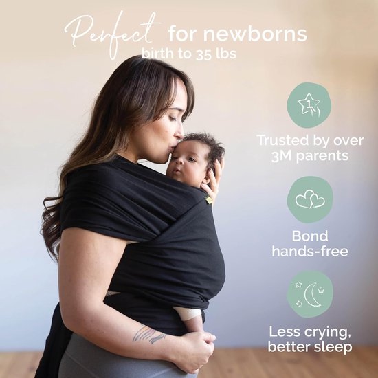 Baby Wrap Carrier - Originele Baby Draagdoek, Baby Sling voor Pasgeborenen - Baby Draag Essentials - Newborn Wrap Swaddle Holder, Newborn tot Peuter Baby Sling - zwart van CuddleBug — afbeelding 3