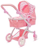 Bol.com Baby Mix - Poppenwagen - Roze - 2-in-1 - Verstelbare kap - Speelgoed kinderwagen - Duwstang - Kersenpatroon - Opbergmand... aanbieding