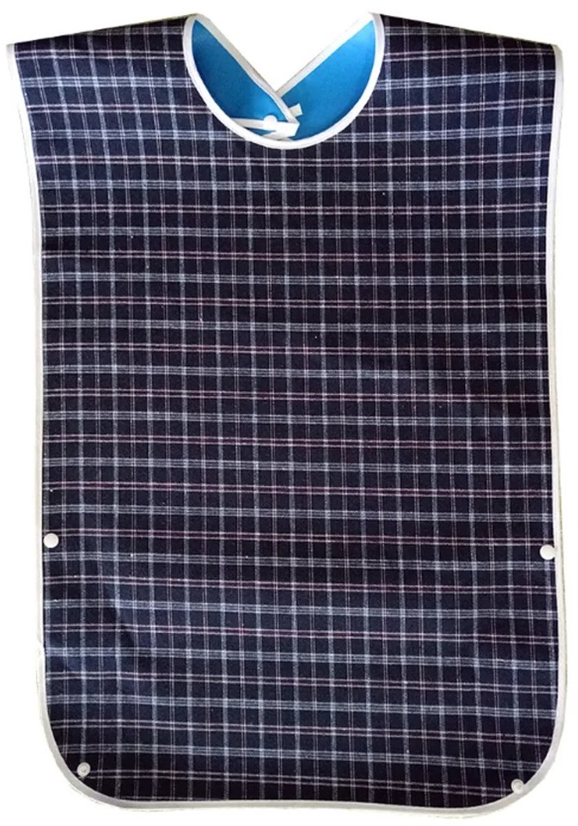 WiseGoods Premium Wasbare Slab - Waterdicht Senioren Schort - Geruite Kledingbeschermer Voor Ouderen - Slabbetjes - Slabber Blauw