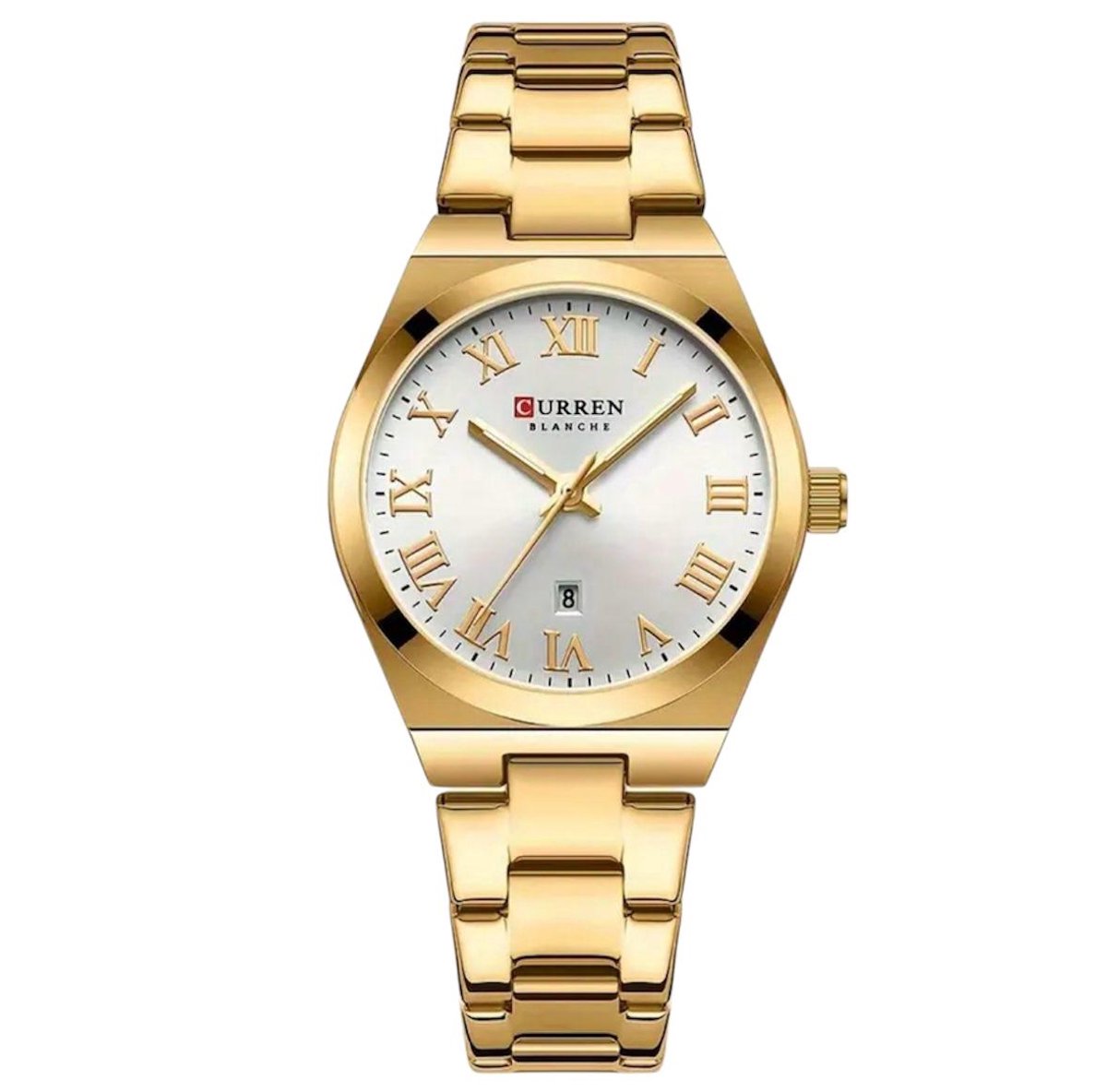 Curren - Luxe Dameshorloge - Polshorloge - Dames - Cadeau - Horloge - Geschenkdoos - Vrouwen - GeelGoud Wit - RVS