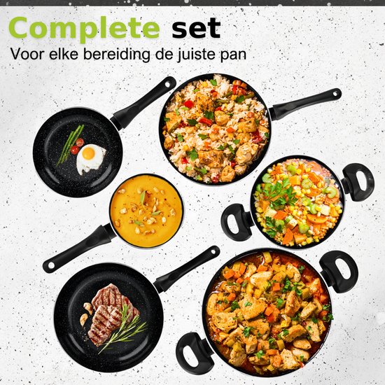 CeraFusion Ensemble de poêles en céramique 10 pièces - Set avec Poêles à frire, casseroles, faitouts - Casseroles et poêles à induction - Batteries de cuisine en aluminium - Zwart