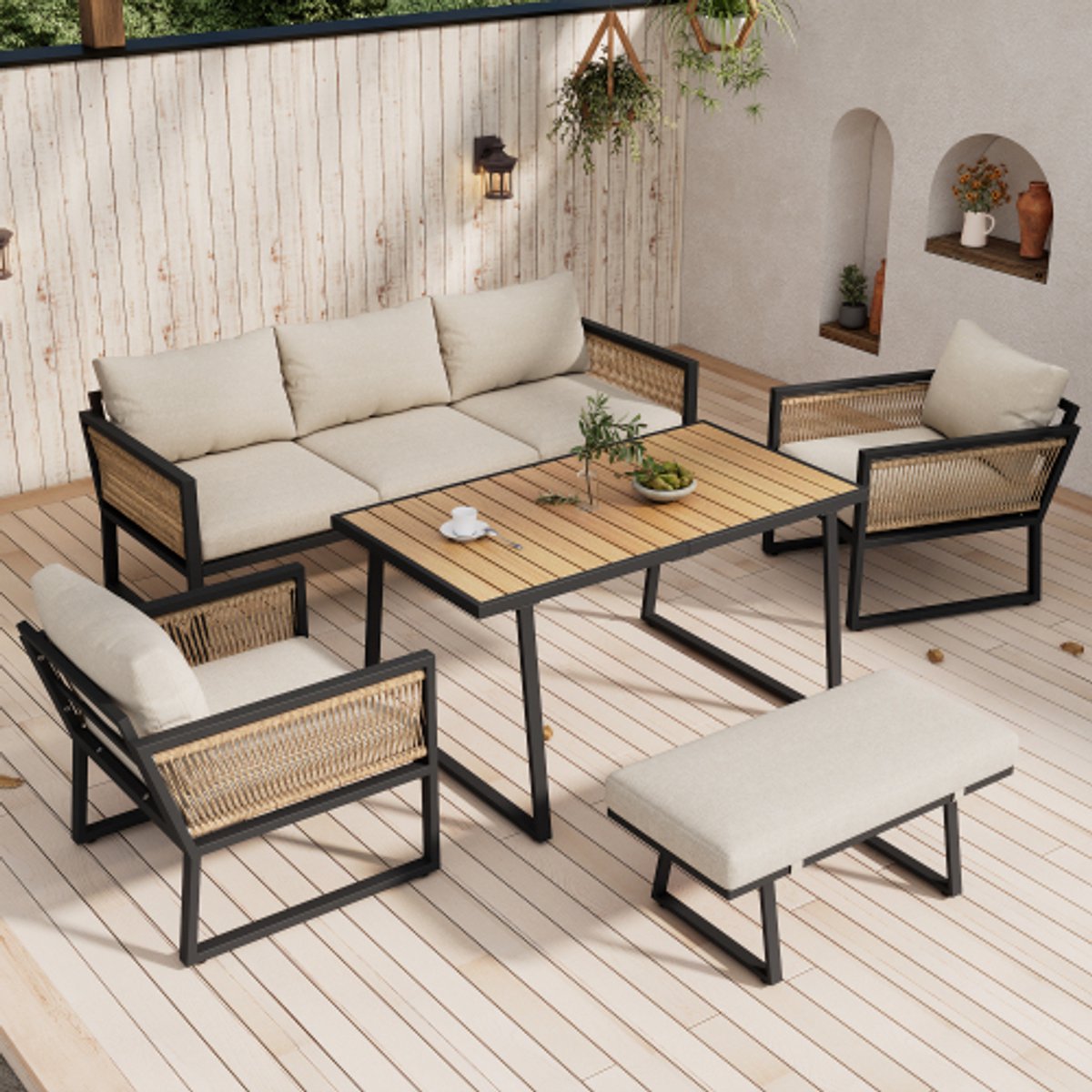 SenS-Line Tenerife tuinset 6 wicker stoelen met teakhouten tafel - Showmodel Numansdorp | Van Kooten