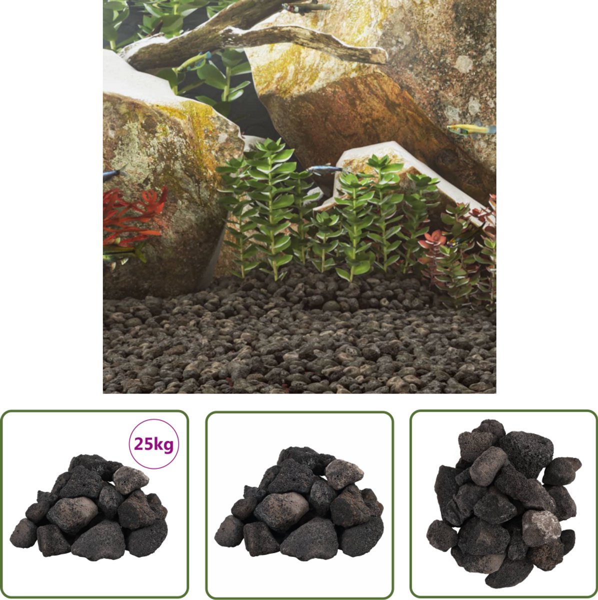 The Living Store Lavastenen 25 kg 5-8 cm zwart - Lava Steen Aquarium - Aquascaping - Biofilter - Aquarium Decoratie - Aquarium Ornament