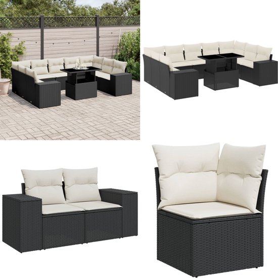 VIDAXL 3 delige Loungeset met kussens poly rattan zwart