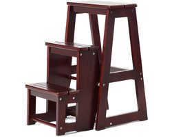 Omslag van COSTWAY 3-laags opklapbare opstapkruk Multifunctionele ladderstoel Zitbank Utiliteit, walnoot (Bruin)
