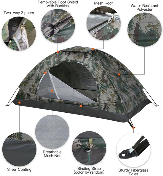 Rumi Campingtent - 1/2 Persoons Ultralight Campingtent - Enkellaags Draagbare Wandeltent - Anti-UV-coating - Voor Buiten Strandvissen - Waterafstotend materiaal - ideaal voor snelle kampeertrips van Rumi — afbeelding 3