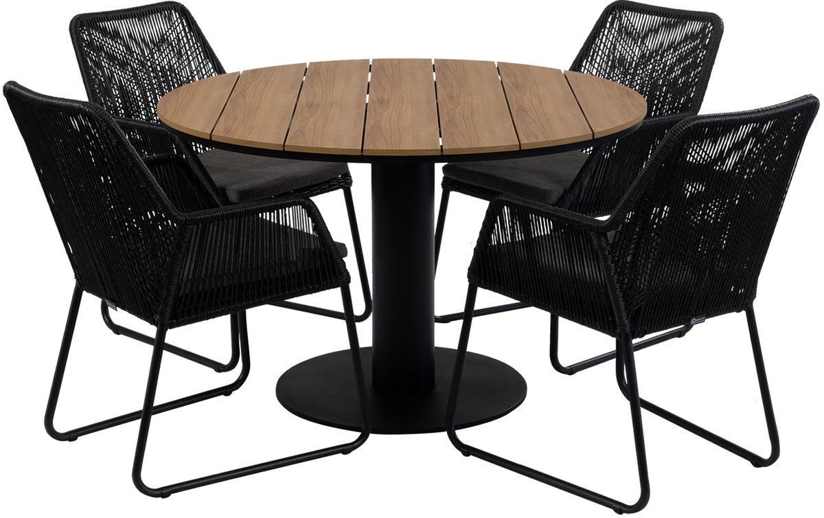 5-delige ronde tuinset | 4 Mona tuinstoelen (Black) | ø120cm Tower tuintafel (Black)