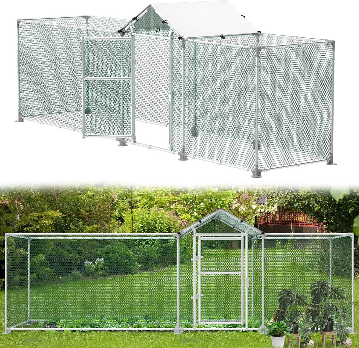 Kippenren - Kippenhok metaal - Kippenverblijf 4x1x1.5m - met vrije loopruimte en slot- voor kippen, vogels & kleine dieren